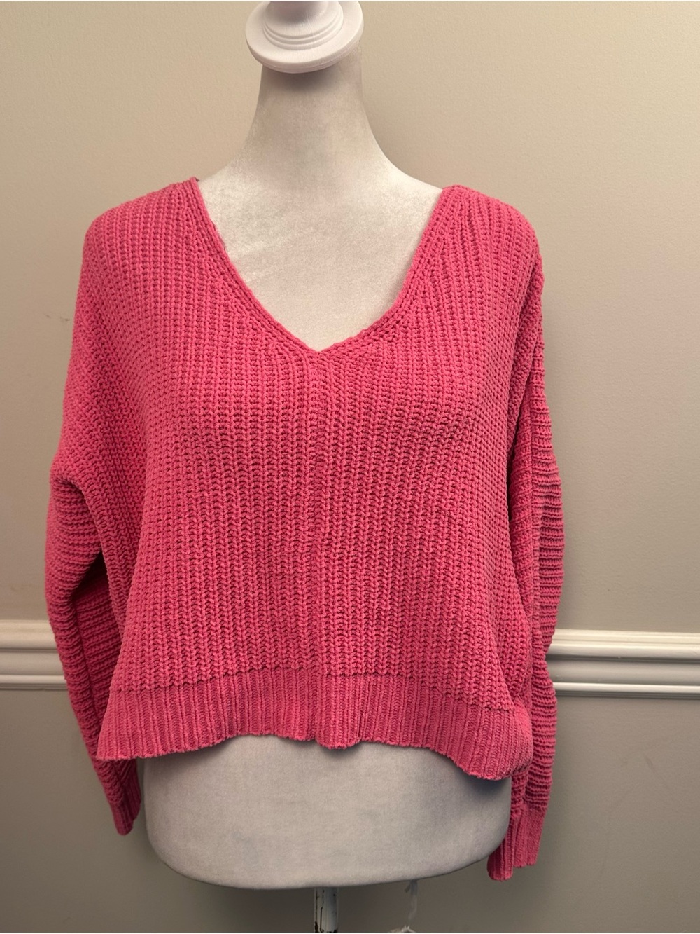 moon & madison Pink V-Neck Chunky Knit Sweater S
